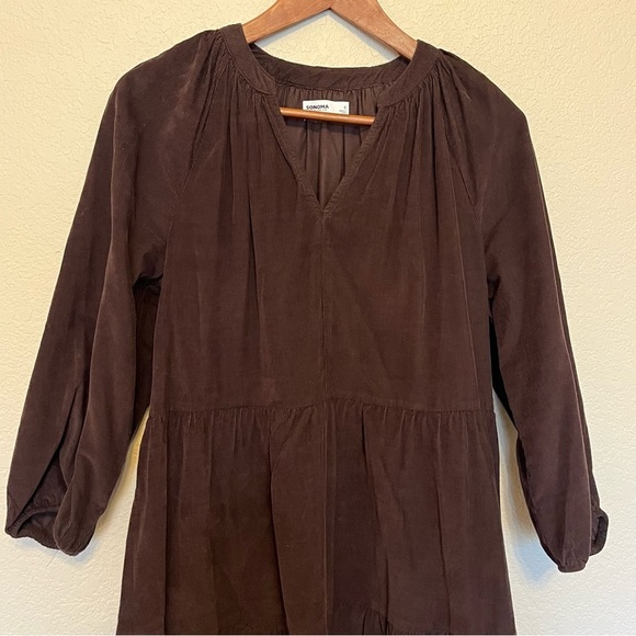 Sonoma Dresses & Skirts - Sonoma Brown Corduroy Long Sleeve Tiered Waist Dress Women's Small